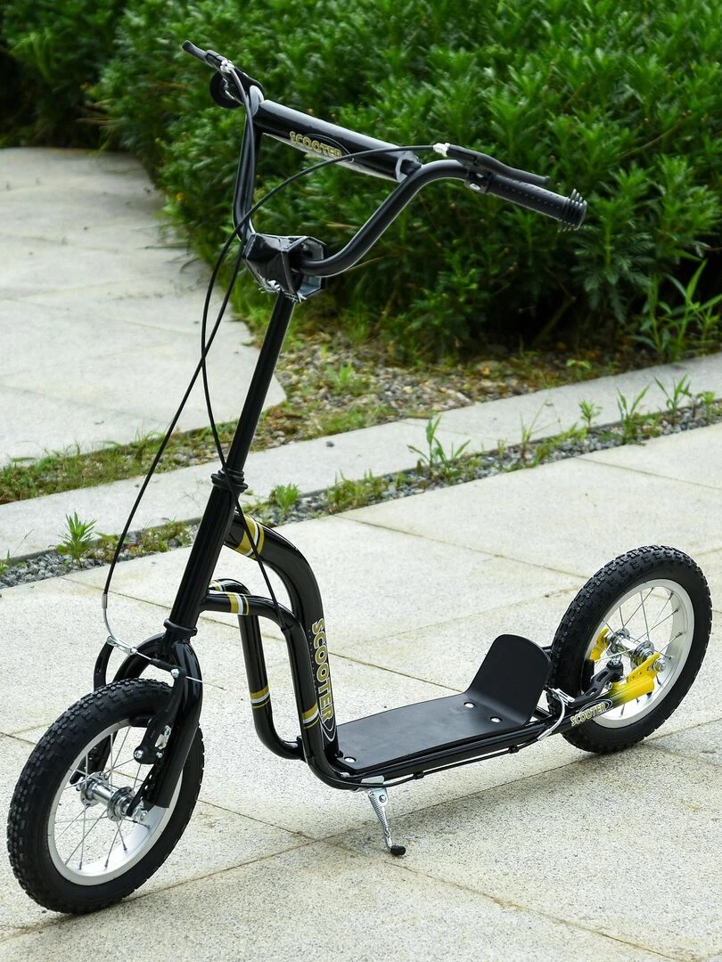 Trottinette pour Enfants Plus de 5 Ans Grands Pneus Guidon Réglable   Noir