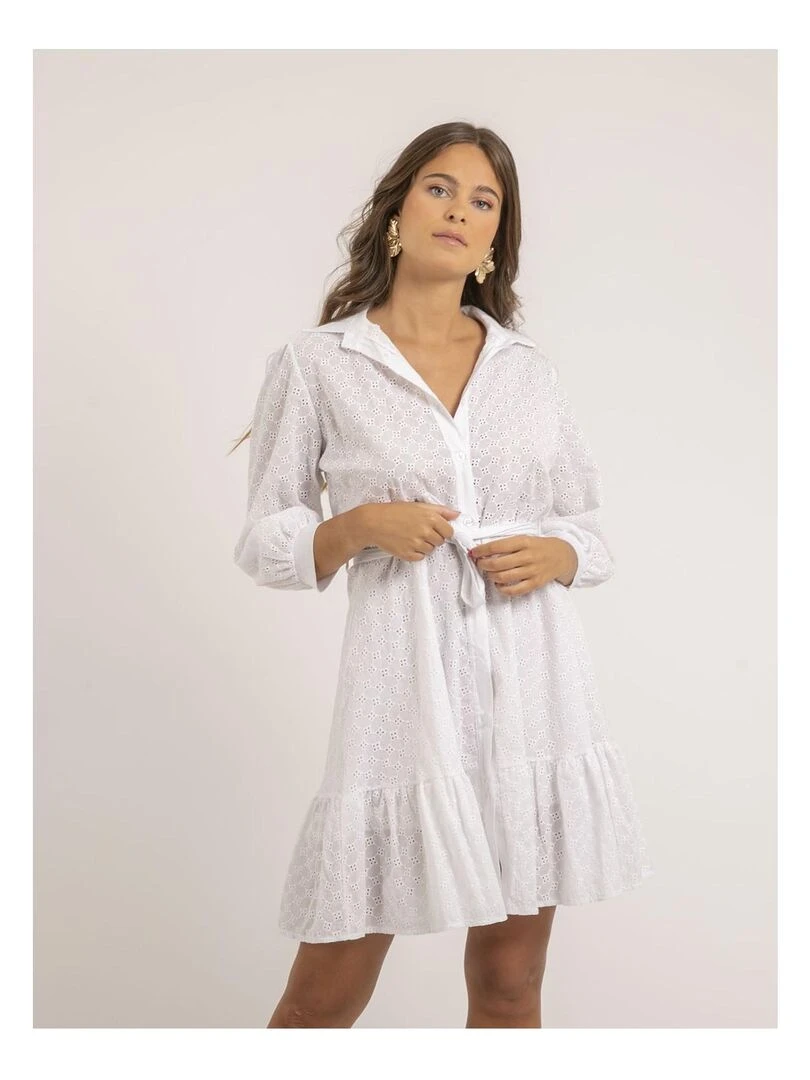 Robe chemise courte broderies anglaises ILOR Blanc