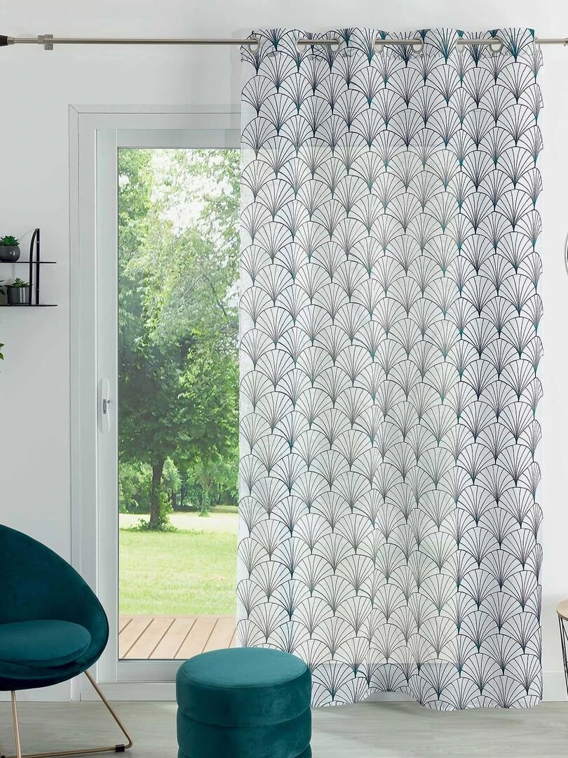 Voilage brodé au style art déco Bleu canard