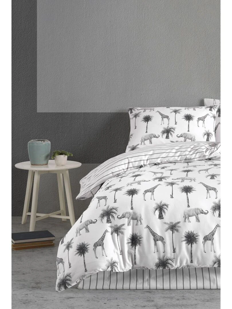 Parure housse de couette et taie d'oreiller Gris Blanc