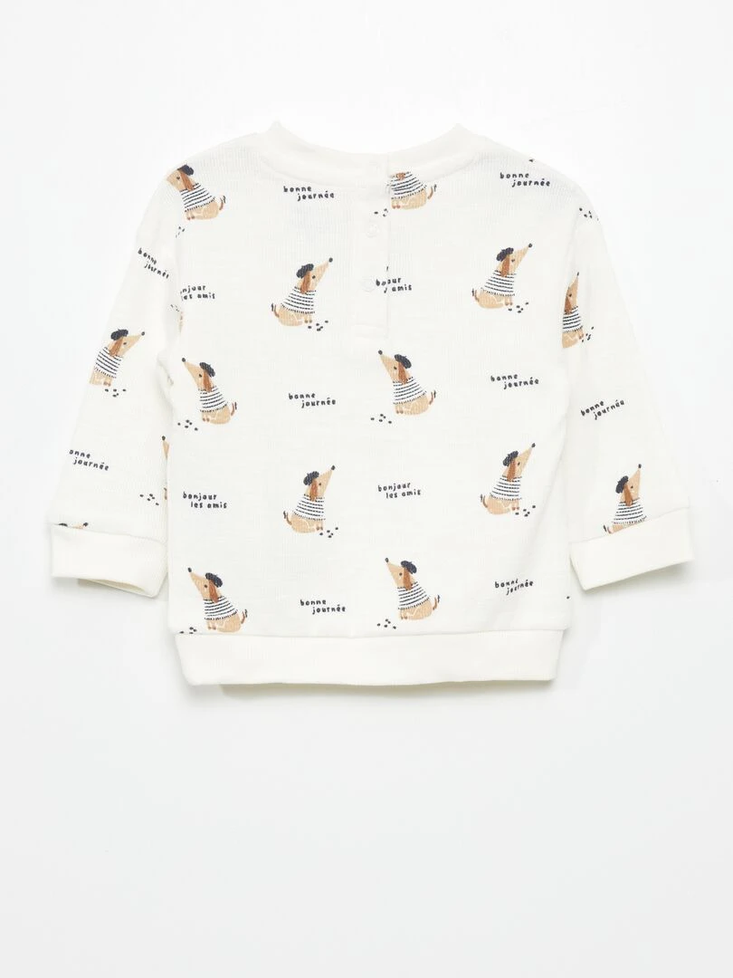 T shirt manches longues en rib   Blanc