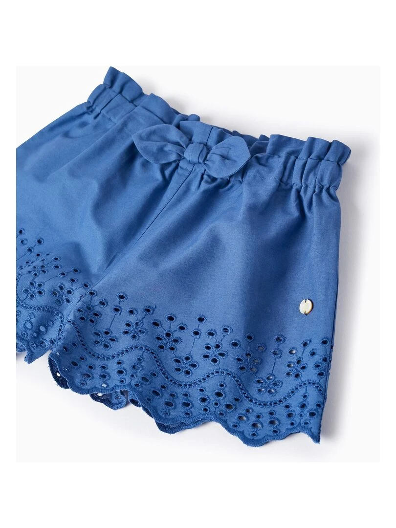 Short en Coton avec Broderie Anglaise pour Bébé Fille   Bleu