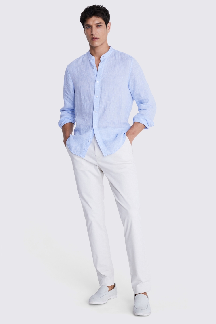 Tailored Fit Sky Linen Shirt   Buy Online at Moss