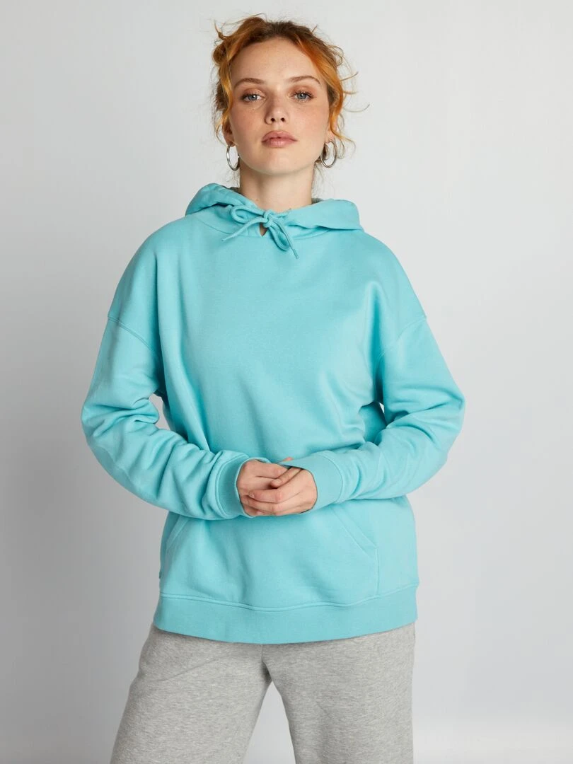 Sweat à capuche en molleton uni   Bleu