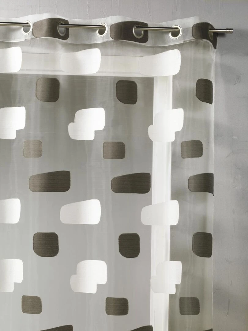 Voilage en organza jacquard et briques colorées Blanc cassé
