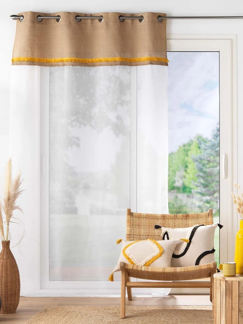 Voilage à top jute et franges   Jaune