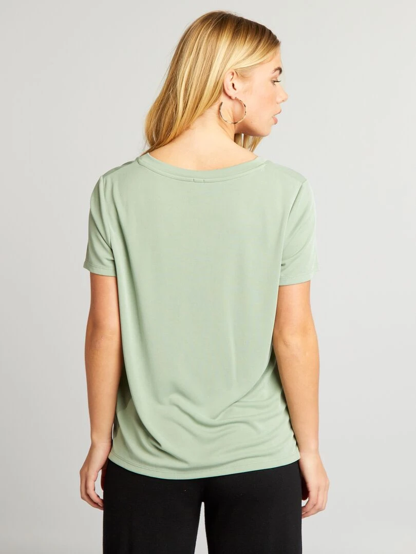 T shirt stretch à col V   Vert