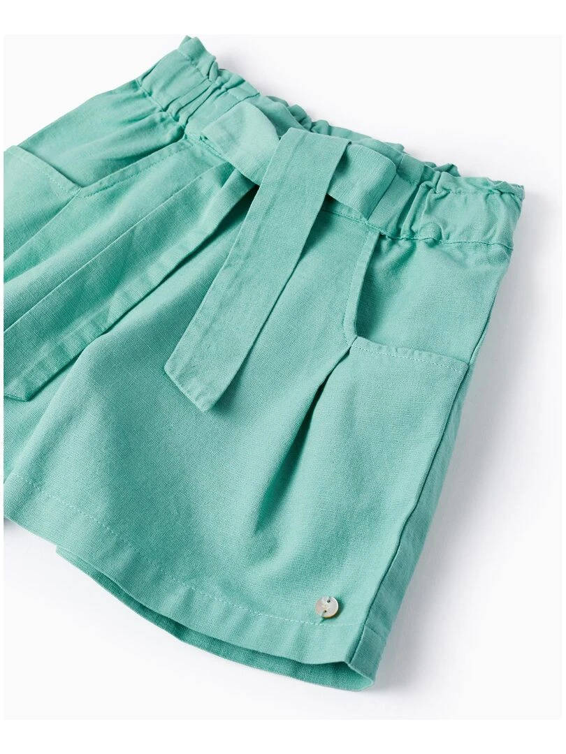 Short En Lin Pour Fille   Vert