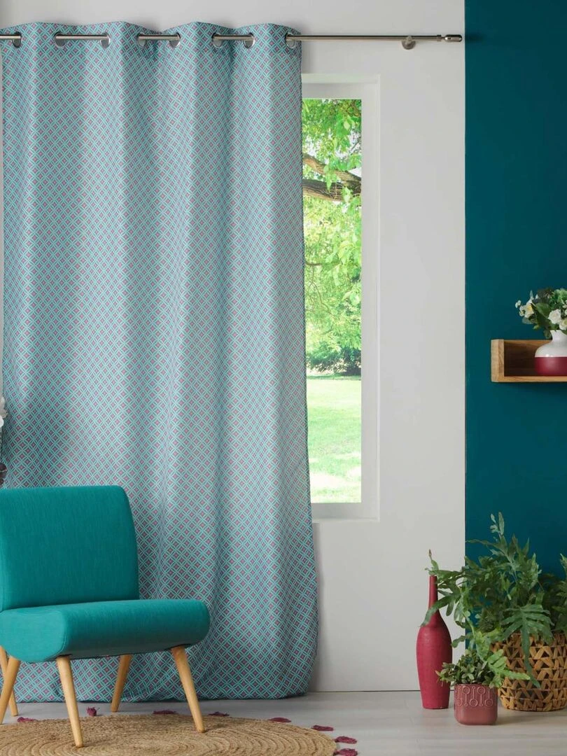 Rideau d'ameublement au style géométrique Bleu turquoise