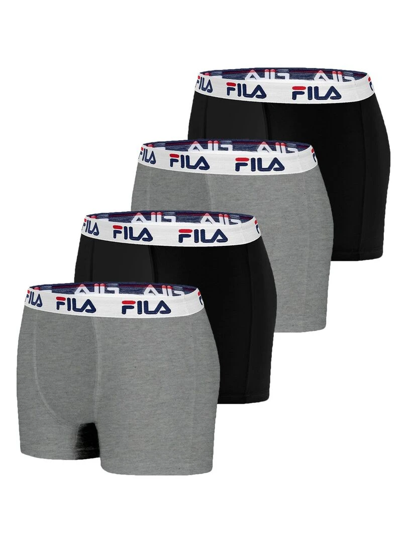 Lot de 4 Boxers Coton homme FU5016 Uni Fila Gris Noir