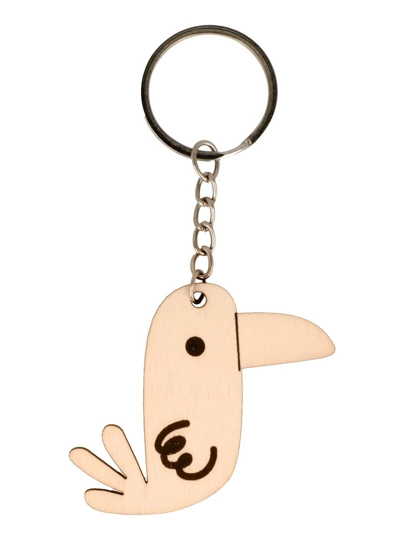 Porte clés toucan en bois Beige