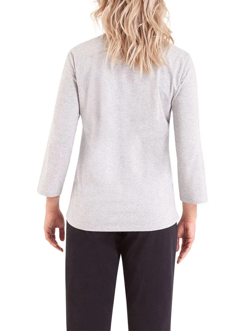 Pyjama manches 3/4 femme col v Tendre Nuit   Noir Gris