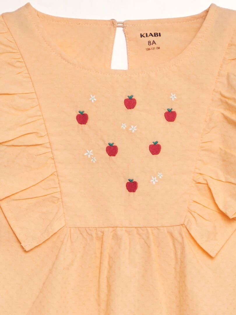 Blouse volantée avec broderies 'fruits' ORANGE