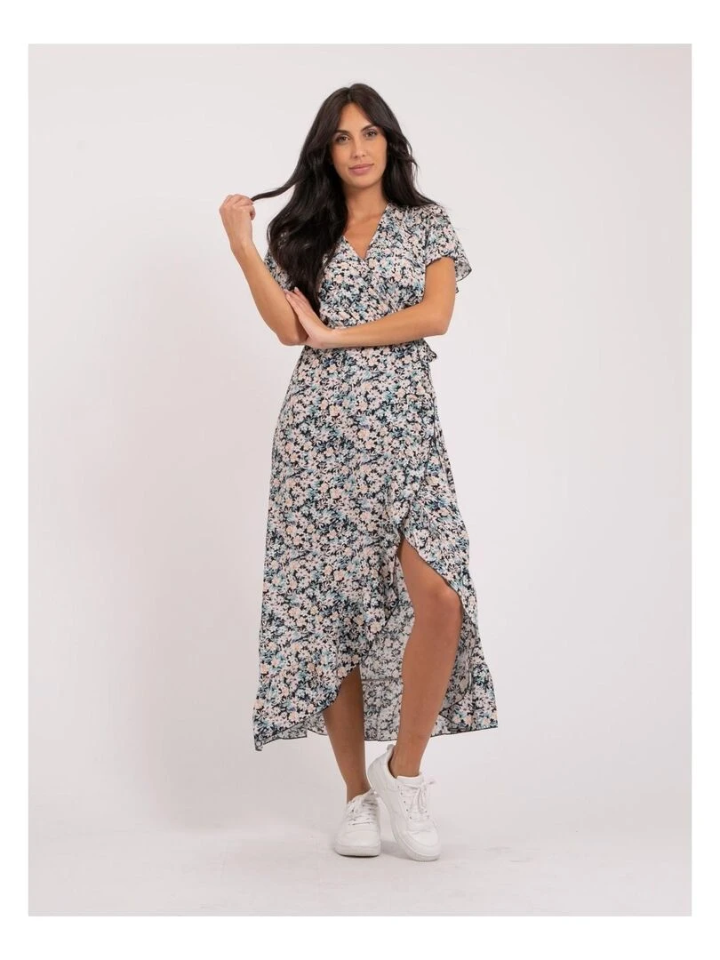 Robe longue portefeuille motifs IDOLE   Bleu