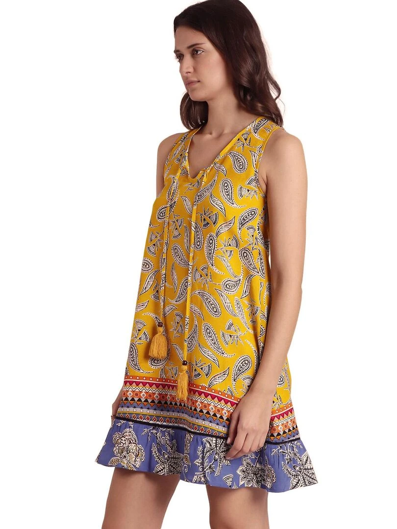Robe estivale sans manches Hippy Beach   Jaune