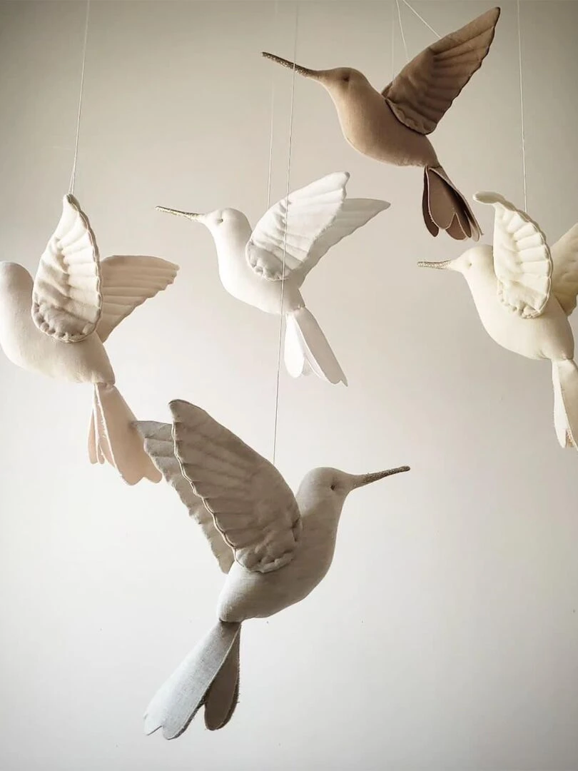 Trophée mural enfant Colibri en lin Beige Beige