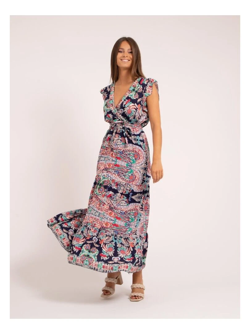 Robe longue motifs ILANIT   Bleu marine