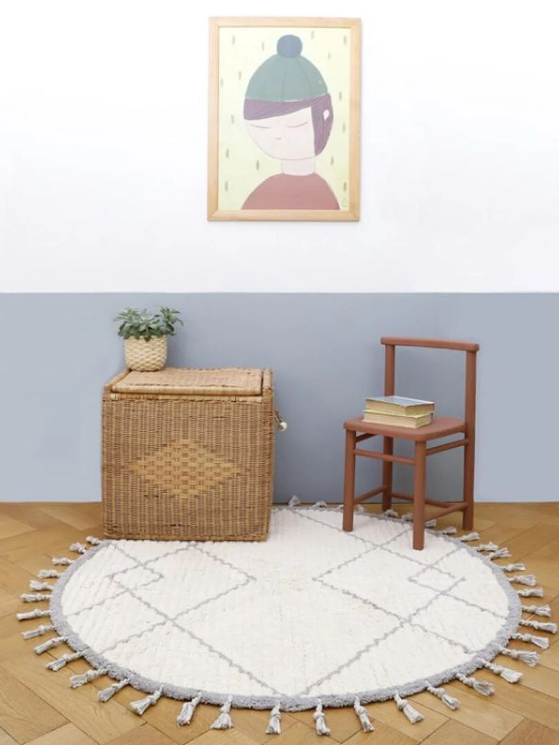 Tapis Lavable Rond Côme Écru Et Gris (120 Cm) Gris