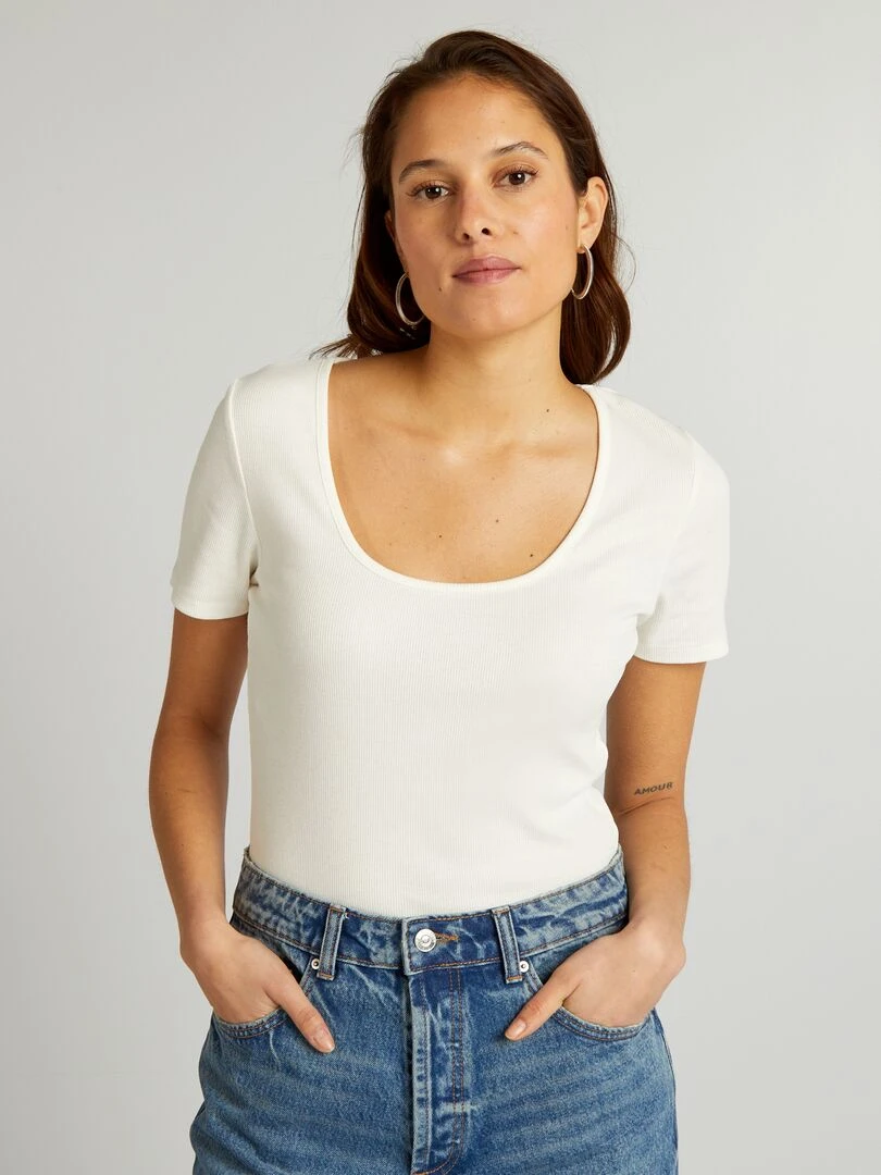 Body en maille côtelée unie Blanc