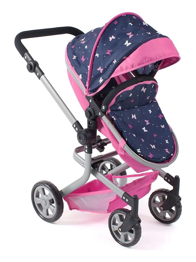 Poussette de poupée combinée 2 en 1 MIKA bleu et rose Papillon   N/A