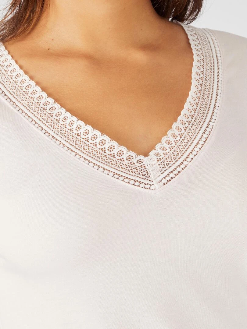 T shirt col dentelle Climatyl Damart Rose