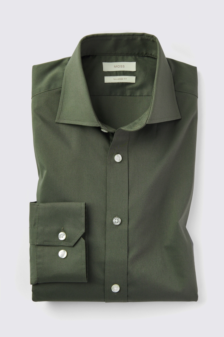 Tailored Fit Green Stretch Shirt   Buy Online at Moss