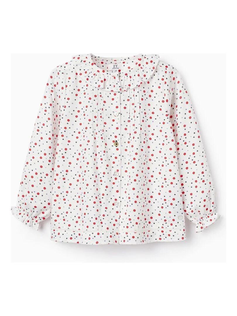 Blouse en sergé de coton à motif pour fille 'Floral' manches longues SPRING BEGINS Blanc