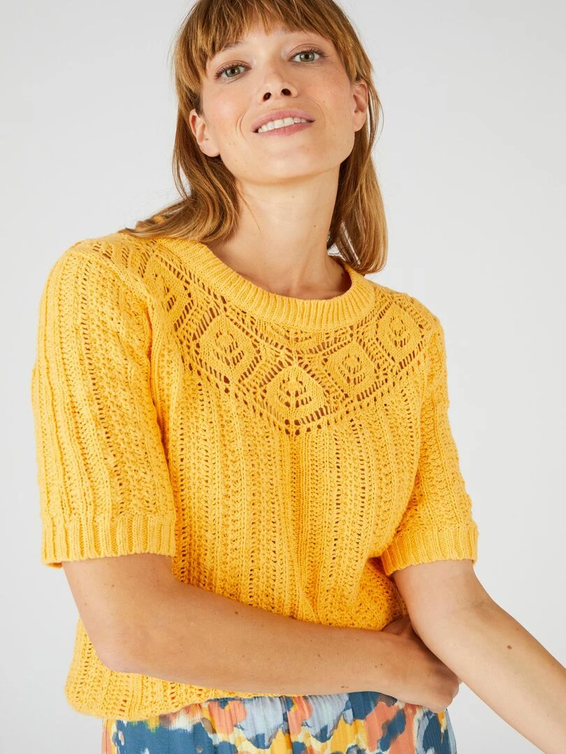 Pull effet crochet Damart Jaune