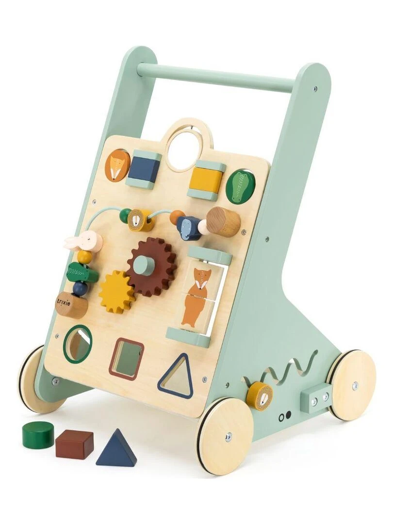 Chariot d'activité en bois à pousser animaux   Bleu