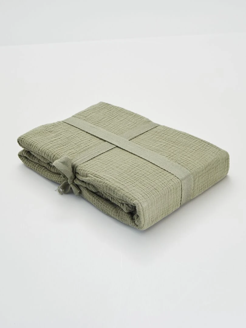 Couvre lit 1 personne en gaze de coton 130x160 kaki
