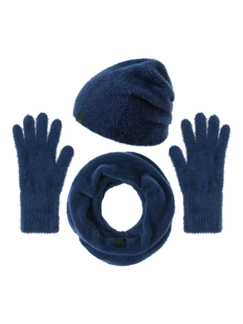 Ensemble Snood Bonnet Gants Etama Made in UE Bleu marine