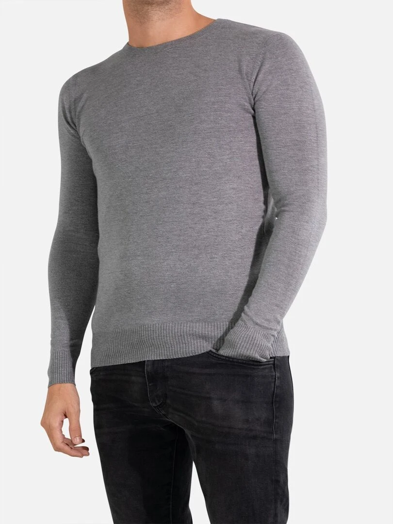 Pull manches longues col rond Kebello Gris