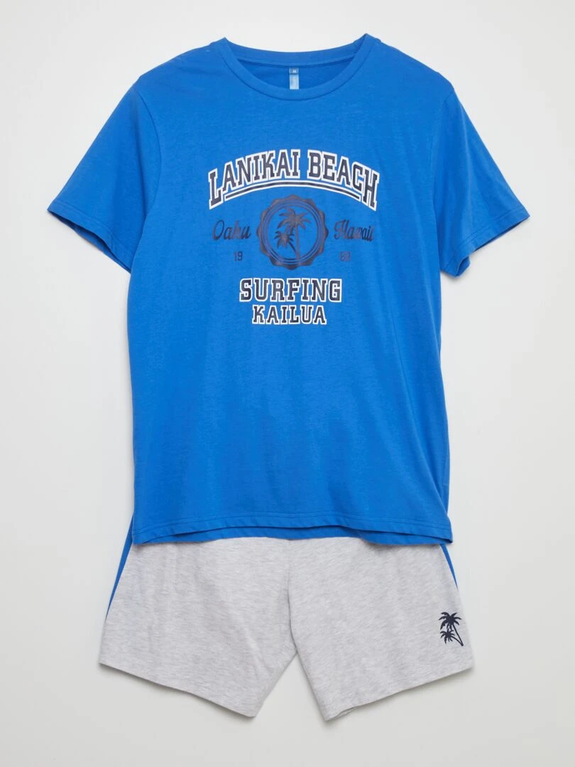 Ensemble pyjama court short + t shirt 2 pièces Bleu