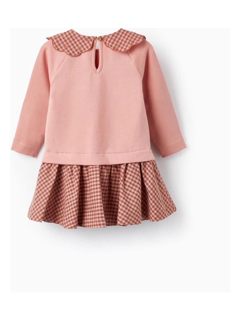 Robe en coton à carreaux Vichy pour bébé fille manches longues ACE CLUBS Rose