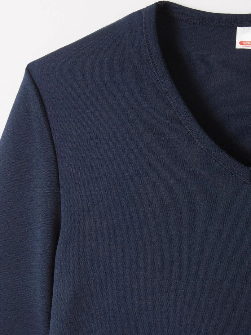 T shirt col V manches courtes maille classique Thermolactyl Damart Bleu marine
