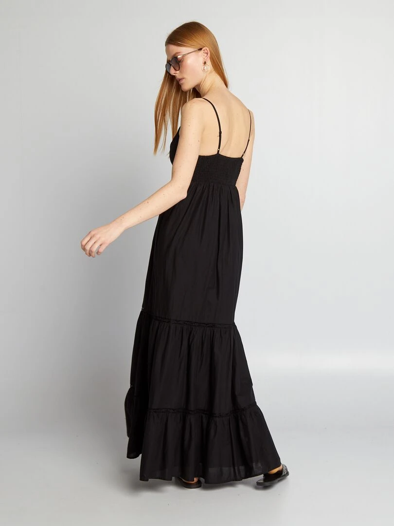 Robe longue à empiècement dentelle   noir