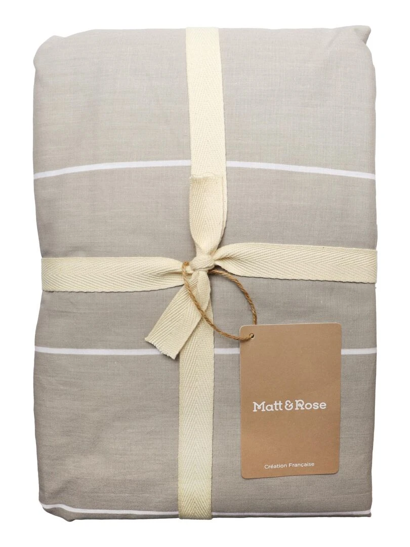 Parure de lit imprimée 100% coton  STRIPES   Beige gris