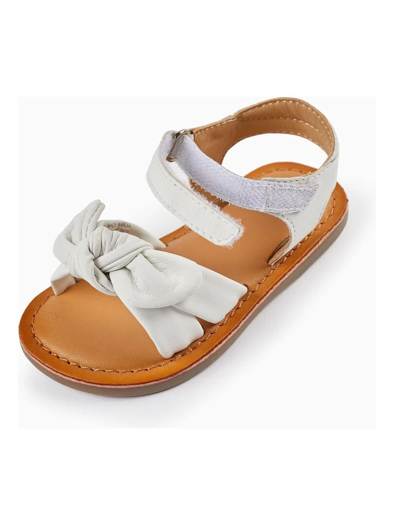 Sandales en cuir avec nœud pour bébé fille  CÉRÉMONIE   Blanc