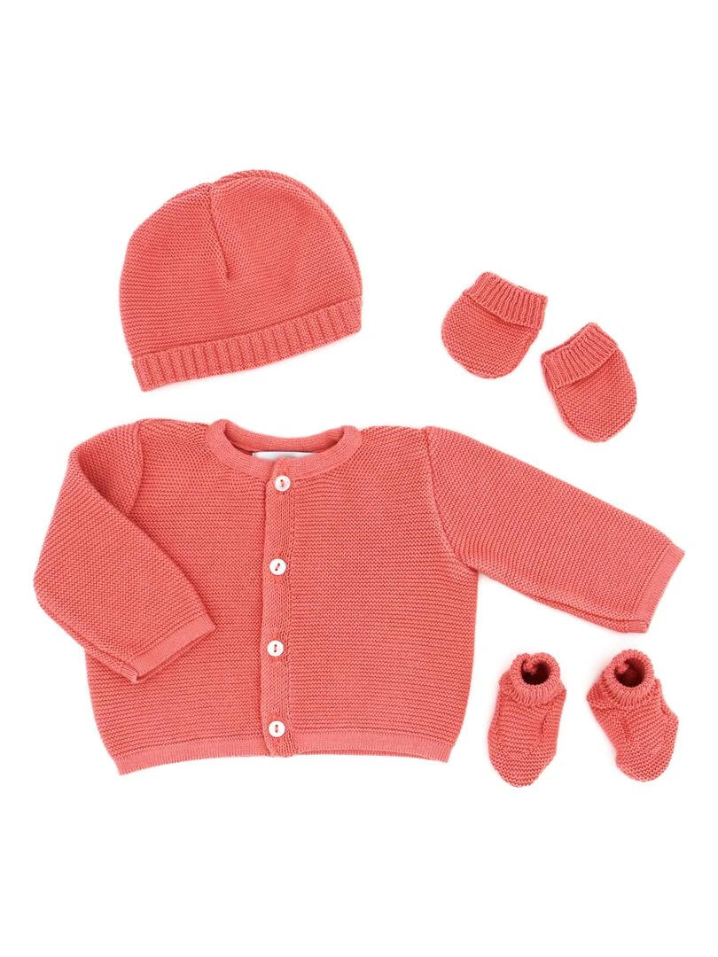 Ensemble tricoté 100% coton bio 1 à 3 mois Rouge