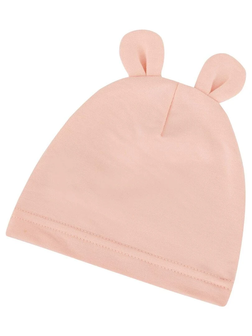 Bonnet ourson bébé en bambou Uni Rose clair