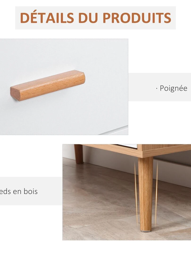 Commode scandinave sur pieds 3 tiroirs blanc aspect bois clair   Beige