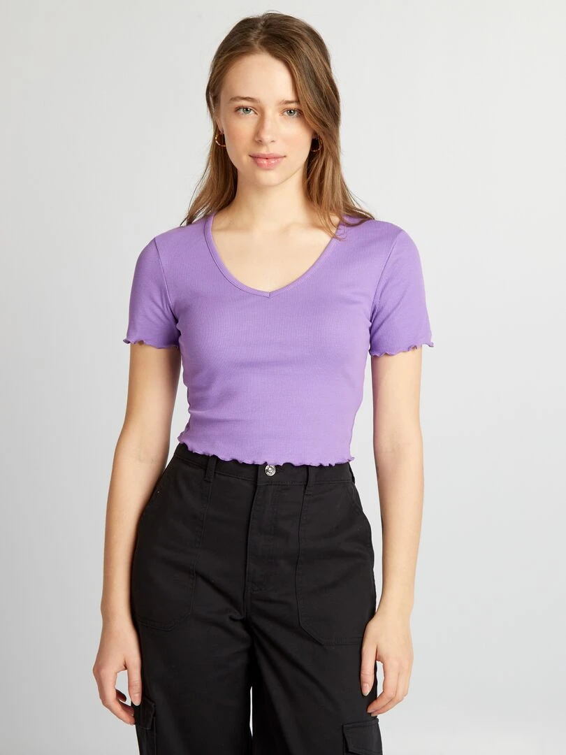 Crop top à bords ondulés Violet