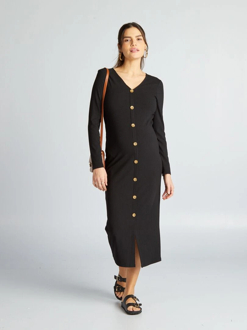 Robe grossesse maille côtelée noir