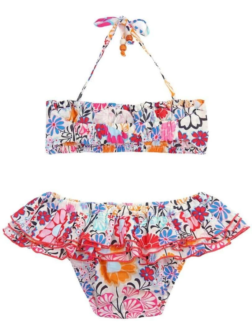 Maillot de Bain 2 Pièces Fille  Fleurs Multicoles  SWAN   'LA FAUTE A VOLTAIRE'   Rose