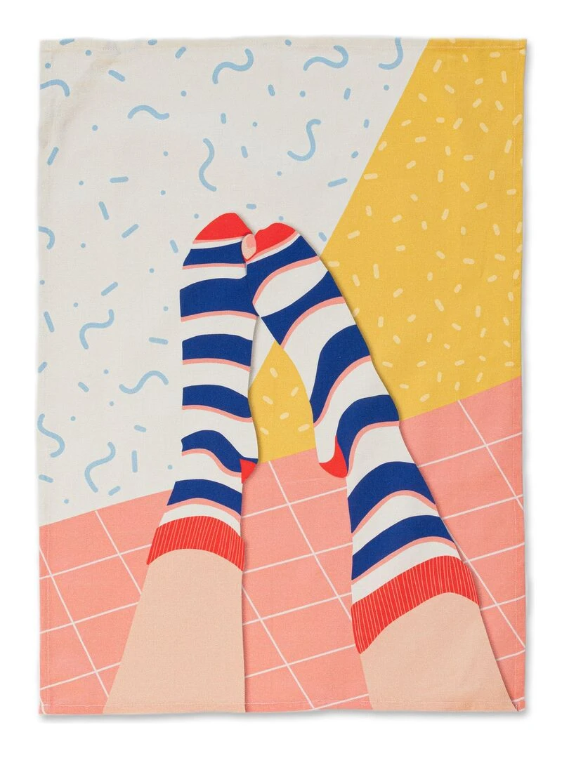 Torchon (2 pièces) Hole sock "Happyfriday" Blanc