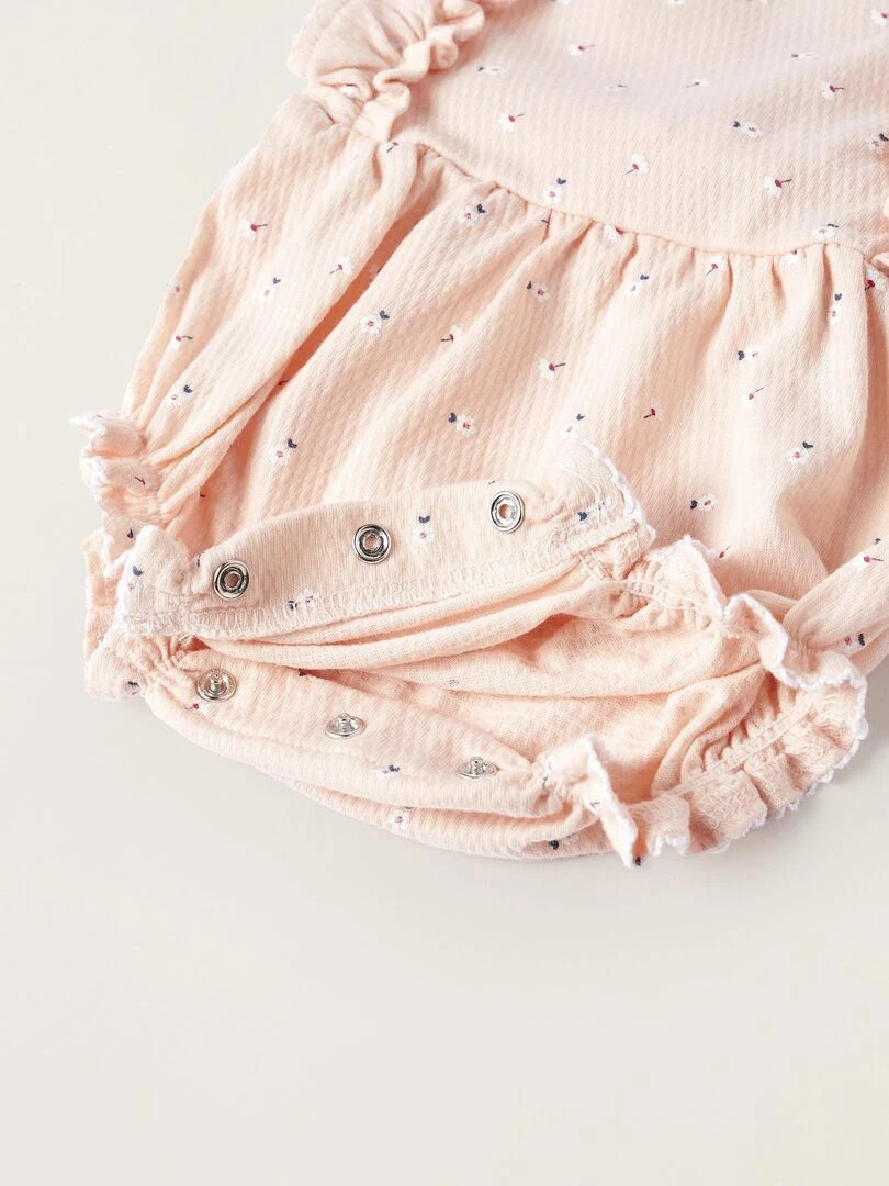 Combi short Floral pour Nouveau Né manches longues   Rose clair