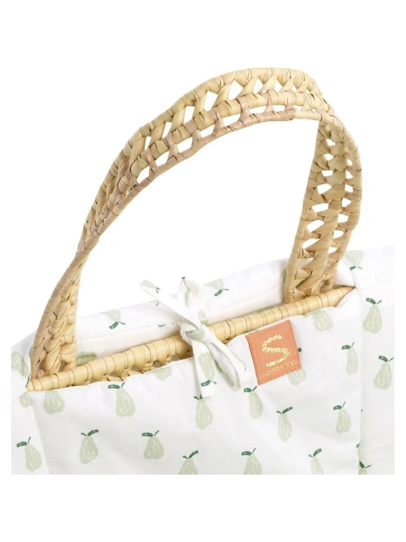 Couffin bébé en fibres naturelles avec habillage tissu   SAUTHON   Blanc Vert