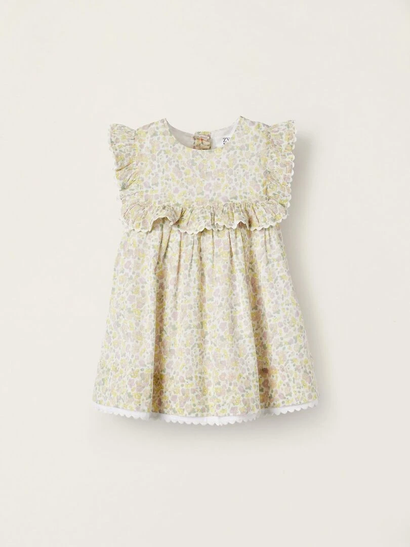 Robe avec Volants pour Bébé Fille 'Floral' manches courtes ATLANTIC COMPANY Blanc