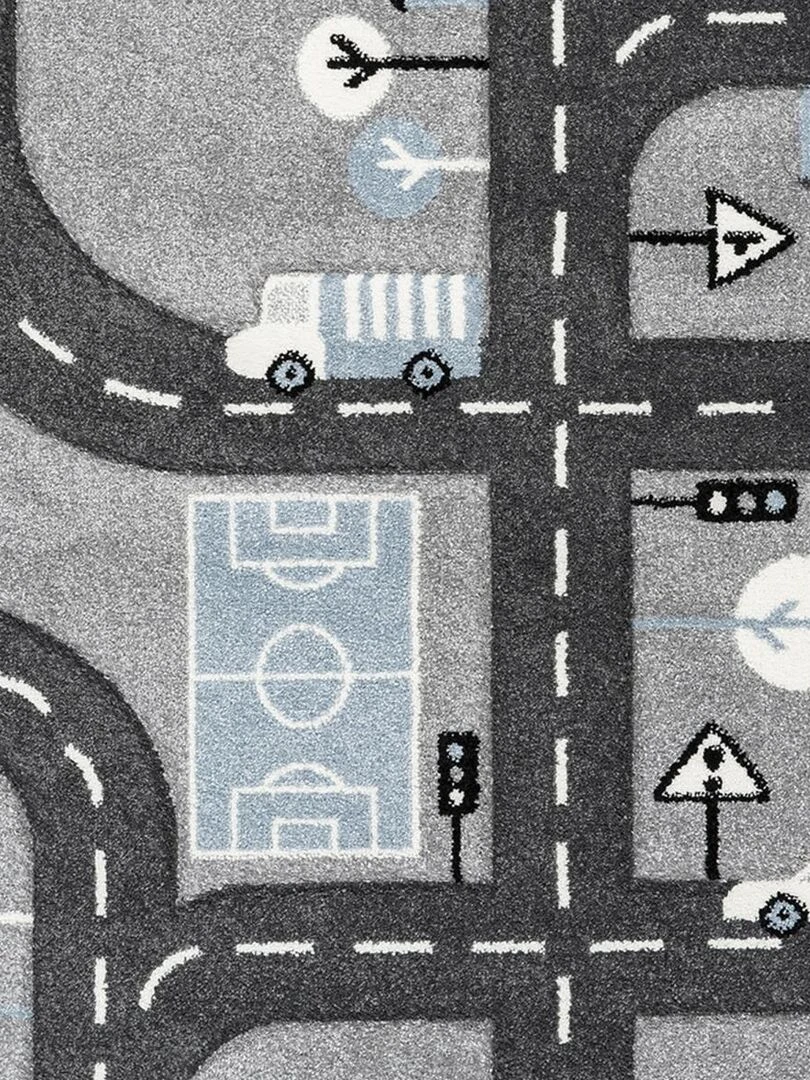 Tapis enfant CITY ROAD LL en polypropylène doux et soyeux Gris