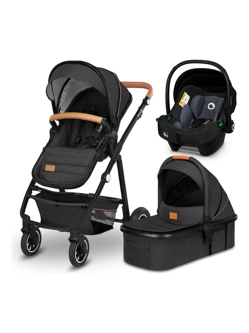 LIONELO Amber Poussette bébé 3en1 Jusqu'à 22Kg Nacelle Cosy Siège auto Accessoires iSize Gris foncé